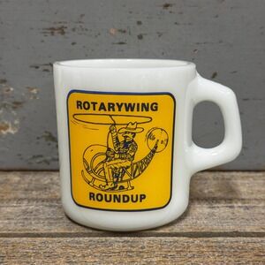 Vintage Milk Glass Mug: Cowboy Helicopter Graphic - Pensacola Florida